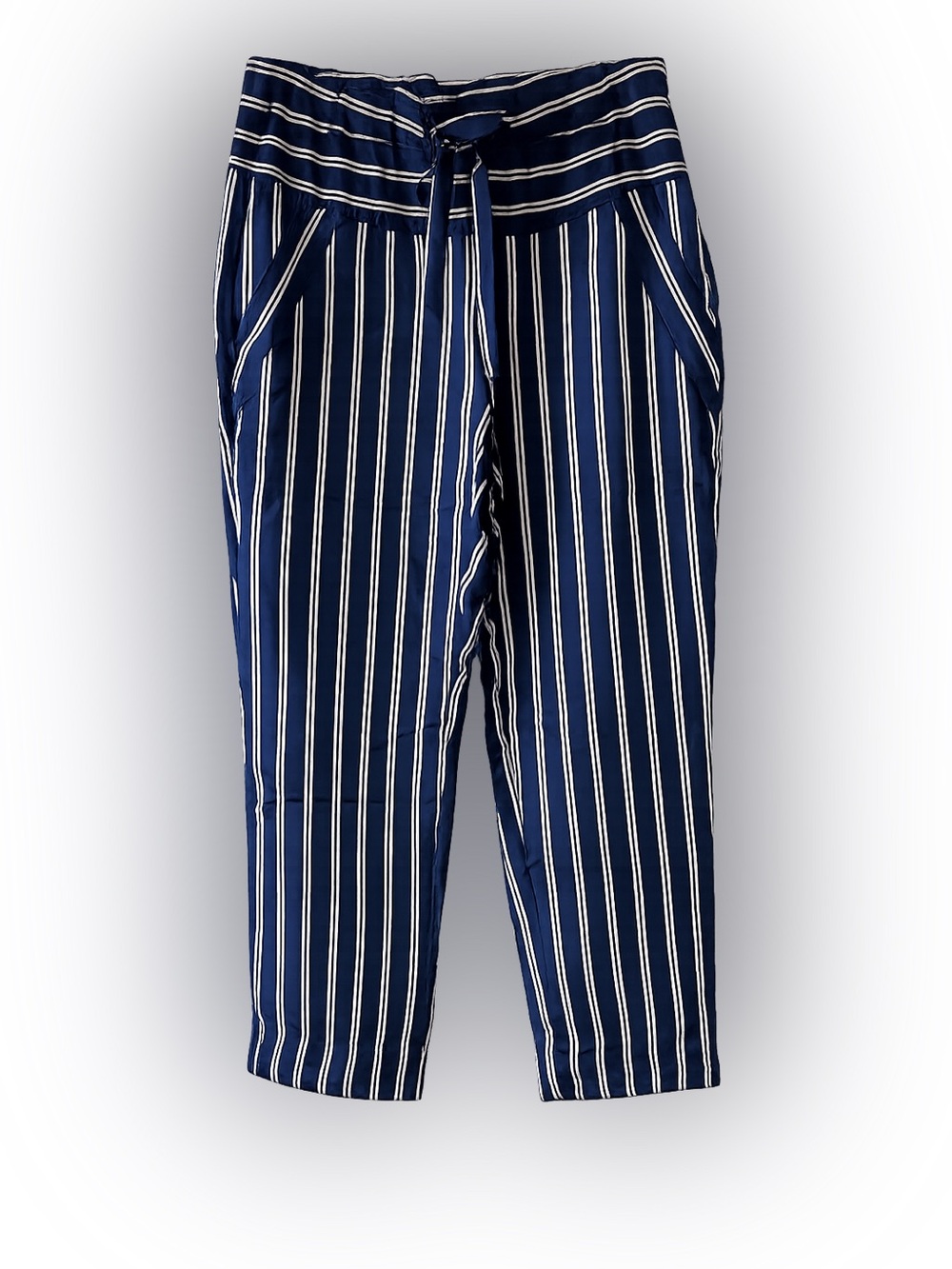 Joie Navy Blue & White Striped Silk Capri Trousers Size XS